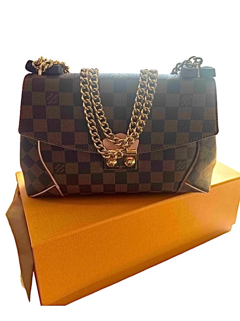 Louis Vuitton Damier Ebene Caissa Chain Shoulder Bag with Gold Hardware